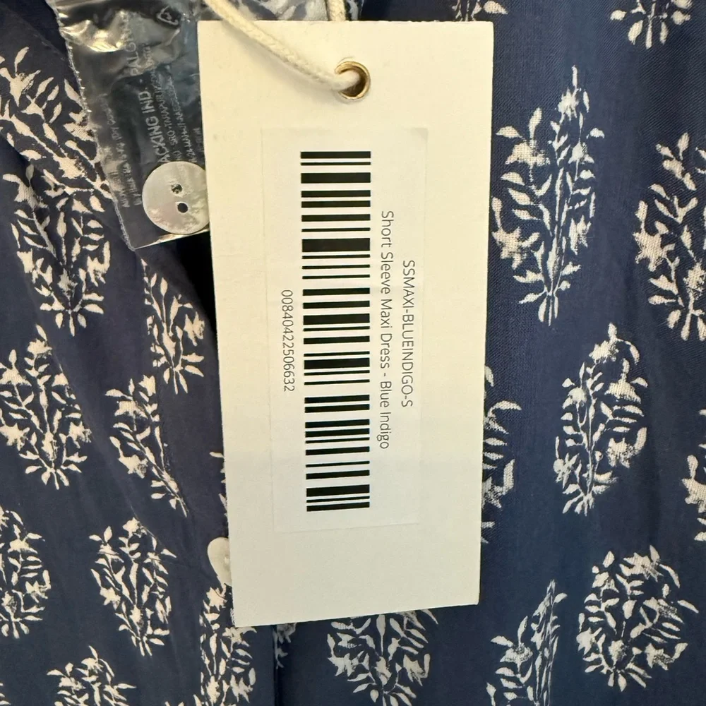 MAREA by Liz Joy short sleeve Maxi Dress in blue indigo print, size Small - Picture 4 of 11